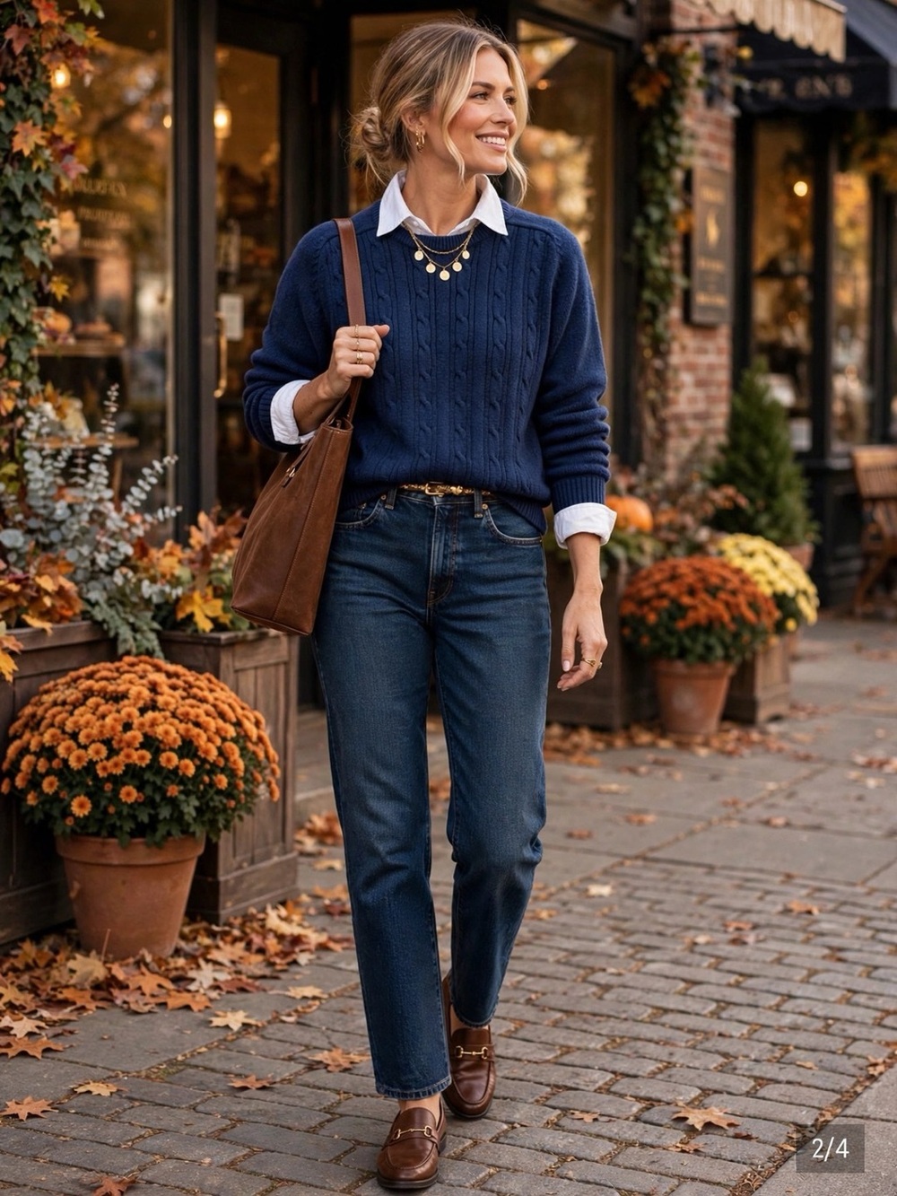 Tabi Navy Cable Knit Crewneck Sweater 100% Cotton | Size S | Preppy RL Inspired